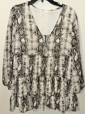 Berry N Cream Black and Gray Snake Print Blouse